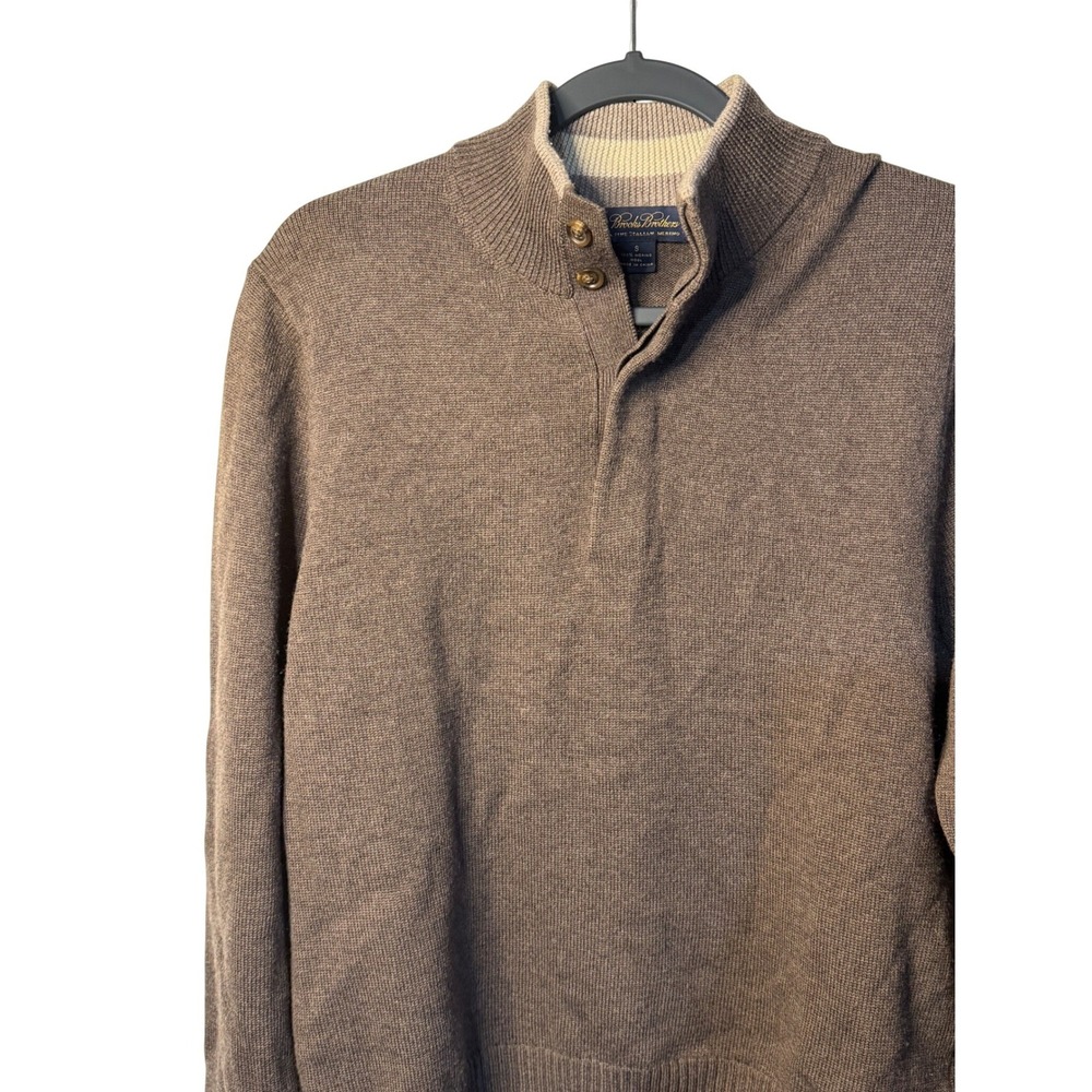 Brooks Brothers Sweater Brown Merino Wool Mock Neck Button Pullover Mens Small